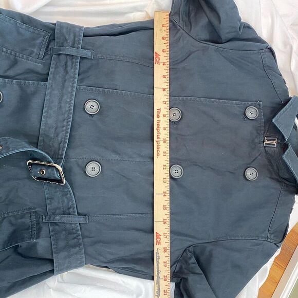 Reiss Double Breasted Trench Coat Classic Preppy Navy Mid-length Cotton Jacket L - Picture 10 of 16